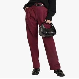 High-Rise Pleat Front Straight Chino Pants